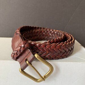 346 BROOKS BROTHERS BROWN BRAIDED GENUINE LEATHER BELT SIZE 36 SOLID BRASS BUCKL